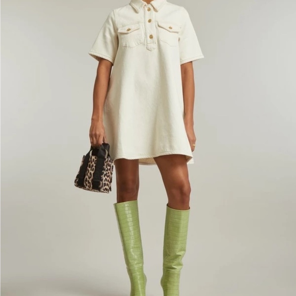 GANNI Women's Heavy Denim Mini Dress in Egret